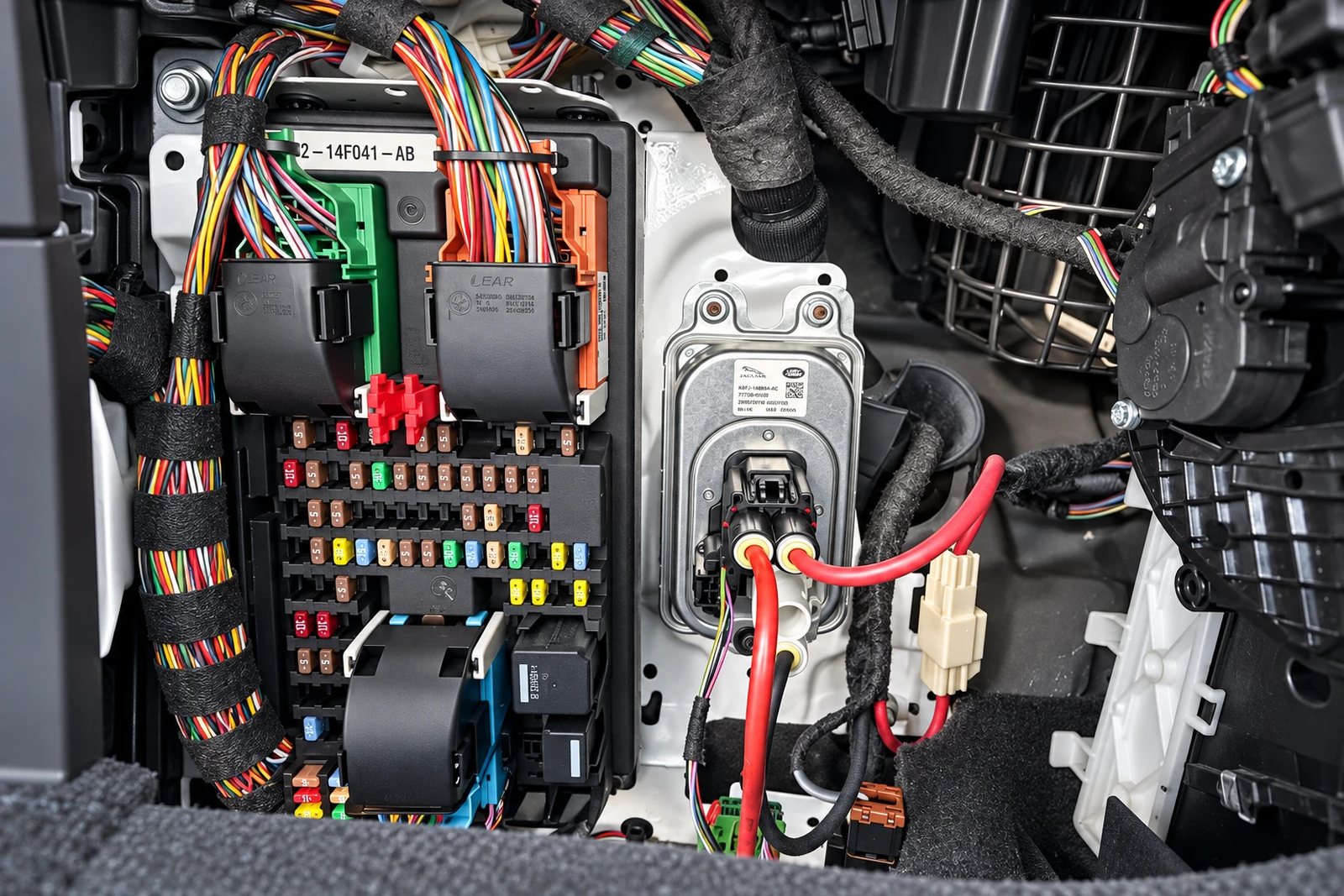 Fusebox and wiring on a Land Rover
