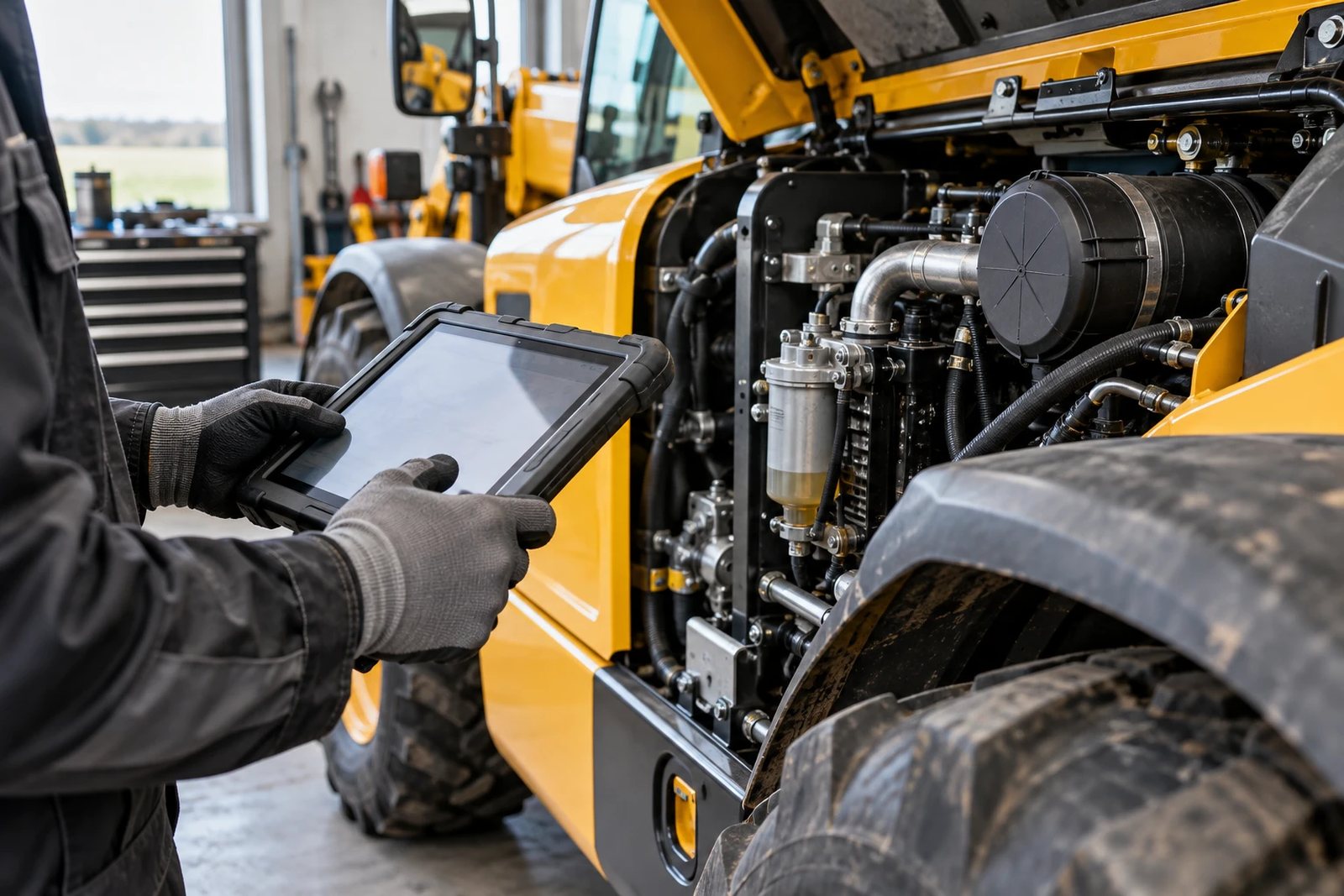 A tractor working at the end of the day